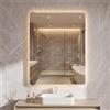 COSTWAY Specchio da Bagno LED 80 x 60 cm, Vetro Temperato Anti-Esplosione, Specchio da Parete Retroilluminato Dimmerabile con Luci a 3 Colori e Antiappannamento, per Lavabo (80 x 60 cm)