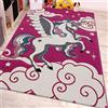 Paco Home Tappeto Per Cameretta Il Piccolo Unicorno Alato Nei Colori Fuchsia Bianco Turchese, Dimensione:80x150 cm