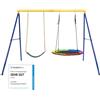 COSTWAY Set Altalena da Giardino per Bambini, Struttura di Metallo ad A con 1 Sedile in EVA Morbido e 1 Altalena Nido, Capacità 300 kg, Ideale per Giardino Parco Giochi (Giallo+Blu, Altalena+Supporto)