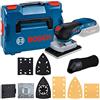 Bosch Professional 18V System Levigatrice orbitale a batteria GSS 18V-13 (motore brushless, sacchetto raccoglipol.,3 piastre abrasive,3 fogli abrasivi, piastra foracarta, L-BOXX, senza batt./caricab.)