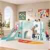 MAMIZO 9 in 1 Scivolo per Bambini, Scivolo Giocattolo da Interno o Esterno Canestri da Basket e Telescopi, Scivolo da Giardino Spazio di Deposito e Tunnel,2 anni e oltre,mit 2PCS Moduls,Verde e Bianco