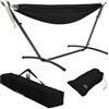 ML DESIGN modern living ML Design Amaca Doppia in Poliestere e Cotone Nero 275 x 110 x 98 cm con Supporto in Acciaio Spazio per 2 Persone Sedia Sospesa XXL Portatile con Borsa per Trasporto e Sacchetto Amache da Giardino