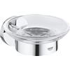 GROHE QuickFix Start, Portasapone con supporto metallo e vetro, fissaggio nascosto, viti e tasselli inclusi, montaggio facile con GROHE QuickGlue, 125 x 58, Cromo, 41193000