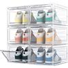HOMIDEC 6 pcs Scatole per Scarpe,Scatole Portascarpe in Plastica Trasparenti impilabili, Contenitori Portascarpe con Coperchi per donna/uomo (35x25x18.7cm)