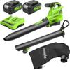 Greenworks 48V(24V x 2) Aspirafoglie Soffiatore a Batteria con Tracolla, Motore Brushless, 386km/h, 14.73m³/min, Sacco di Raccolta 45L, due 4Ah Batterie, e Caricabatterie, Garanzia 3 Anni BL48L421-01