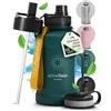 BeMaxx Borraccia in acciaio inox Active Flask + cannuccia (3 tappi) | 1,3/2,2 litri bottiglia sportiva senza BPA a prova di perdite per bibite gassate, 2l XL bottiglie Sport Outdoor Palestra Acqua
