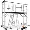 tectake® Scala Alluminio 4 in 1 Multifunzione con Piattaforma da Lavoro, Ponteggio da Lavoro con Ruote, Scala in Alluminio Pieghevole, Trabattello da Lavoro