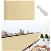 IlGruppone Telo Copribalcone Tinta Unita 90 x 500 Cm HDPE UV Frangivento con Occhielli - Schermo Privacy Terrazzo Frangivista Recinzione Copri Ringhiera Balconi Antipioggia (con Corda, Beige)