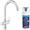 GROHE Blue Pure StartCurve Starter Kit con Rubinetto Filtro Acqua, Bocca C, Bocca Girevole 150°, Filtro Carboni Attivi, Canali Acqua Separati, Cromo, 30593000