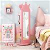 RELAX4LIFE 4 in 1 Armadietto Portagioie per Bambini, Specchio da Terra con Base Girevole a 360° e Appendiabiti, Ideale per Cameretta, 36 x 36 x 112 cm (Rosa)