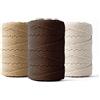 LEDENT Corda per macramè (2mm, 3x70M, marrone, marrone scuro e écru) - Corda doppia ritorta per macramè in cotone riciclato al 100% per il macramè o il crafting - Set di 3 pezzi.