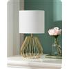 EDISHINE Lampada Tavolo Industriale, Base Metallo a Gabbia, Bianco & Oro