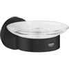 GROHE Portasapone GROHE Start QuickFix con supporto (metallo e vetro, fissaggio nascosto, viti e tasselli inclusi, facilissimo da montare con GROHE QuickGlue), dimensioni 125 x 58, nero opaco, 411932430