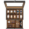 Uten Scatola Porta Orologi a 10 Scomparti, 2 Livelli Porta Orologi Legno, Coperchio in Vetro, Cuscino di Seta, Fodera Marrone, Idea Regalo, Catola Portagioielli per Orologi Uomo e Donna