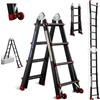 TEENO Scala in Alluminio Rampa Multiuso 4 M, Scala Pieghevole 4x4 Gradini con Rimovibile Ruote e Base Rinforzata Triangolare, Sistema di Accesso Estensibile, Telescopico da Salita, Carico 150KG, Nero