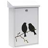ARREGUI Premium E5601-BIR Cassetta Postale Individuale in Acciaio con Serigrafia Decorativa "Birds", Dimensione M (DIN A4 e Riviste), Bianco