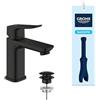 GROHE Dice Rubinetto miscelatore per lavabo con piletta click-clack (S-Size 152 mm, cartuccia ceramica 28 mm, risparmio idrico, facile da installare), nero opaco, 1018572430