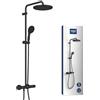 GROHE Vitalio Start 250 - Sistema doccia con termostatico (soffione doccia tondo da 25 cm 1 getto, doccetta tonda da 11 cm 2 getti, flessibile da 1,75 m, risparmio idrico), nero opaco, 266772431