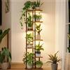 Bamworld Mensola per piante con luce crescente per piante da interno, angolo a 7 livelli, supporto per piante in metallo, supporto per fiori in legno per casa, soggiorno, decorazione patio