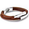 UNO DE 50 Bracciale DE CUERO CAMEL DOBLE CON DOS TUBOS DE ALEACIÓN METALES BAÑADA argento DE LEY - Min. Perímetro: 17