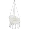 BRICOZONE Poltrona Sospesa Pensile Da Giardino Con Corda In Cotone Effetto Macramè Cuscino Sedia Dondolo Amaca Con Seduta Imbottita Esterno Terrazzo Design Moderno Fino A 160 Kg (Beige)