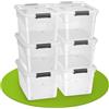 Juskys scatola per conservazione con coperchio - Set da 6 scatole in plastica 60l - Scatola grande, impilabile, trasparente - Sistema di organizzazione per conservazione