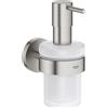 GROHE QuickFix Start, Dispenser sapone con supporto metallo e vetro, 160 ml, fissaggio nascosto, viti e tasselli inclusi, facile da montare con GROHE QuickGlue, Super Steel, 41195DC0