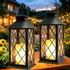 Joycome Lanterne da Esterno 2 Pezzi Lanterna Solare da Giardino con Candele Tremolante, Lampada Solari da Appendere Impermeabile Lampade da Tavolo per Arredo Terrazzo Balconi Decorazioni - Nero