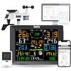 Radioddity Raddy WF-100C - Stazione meteo professionale, senza fili per interni esterni, sensori di umidità per la casa, con grande schermo, pluviometro, velocità del vento