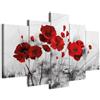 B&D XXL - Quadro Fiori Papaveri 200x100 cm 5 Pezzi - Stampa su Tela Strutturata XXL Grande - Quadri Moderni Componibili Camera da Letto Matrimoniale - Stampe da Parete Arte 0107-5