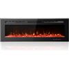 M.C.Haus Camino Elettrico Ultra sottile, Silenzioso, 12 Diverse Fiamme, Montaggio a Parete a Incasso, Touchscreen in Vetro e Telecomando, con Cristallo e Tronco di Legno(127cm/50inch, Nero)