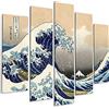 Giallobus - Quadro 5 pannelli Art Board - Hokusai - La grande onda di Kanagawa - Legno Mdf - 140x100
