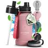 BeMaxx Borraccia in acciaio inox Active Flask + cannuccia (3 tappi) | 1,3/2,2 litri bottiglia sportiva senza BPA a prova di perdite per bibite gassate, 2l XL bottiglie Sport Outdoor Palestra Acqua