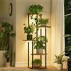 Bamworld Porta piante da interno con lampada per piante, scaffale per fiori a 5 livelli in legno MDF e metallo, luce calda per crescita delle piante, design moderno per salotto e balcone