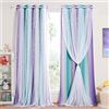 NICETOWN Tenda oscurante blu - Tende con tenda bianca per decorazione della camera dei bambini, soggiorno romantico colorato con stella a doppio strato, L 132 x H 240 cm, blu + viola, 2 pezzi