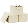 WOLTU Scatola Portaoggetti Pieghevole, Set di 3 Ceste in Tessuto, Cubo Portaoggetti con Coperchio e Maniglie, per Vestiti, Libri e Giocattoli, Crema, 43x26x33 cm