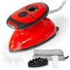 Duronic SI2 RD Mini Ferro da Stiro, Ferro da viaggio a vapore 375 W, Serbatoio 50ml, Steamer portatile con spazzola e borsello da viaggio, Ferro a vapore per lavori di cucito, quilting, Rosso