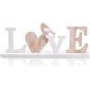 COM-FOUR® Espositore decorativo in legno - scritta LOVE con cuore e uccellino - scritta decorativa da appoggiare per la primavera e l'estate (1 pezzo - Love - bianco/marrone)