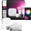 Philips Hue Starter Kit, Con Hub Bridge, 2 lampadine smart E27 e Button, Lampadine intelligenti con luce bianca e colorata, Luci smart compatibili con Alexa, Google Assistant e Apple Home
