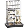 SONGMICS Portagioie, Porta Collane e Orecchini, Espositore per Gioielli, Struttura in Metallo, Vassoio in Velluto, per Collane Bracciali Orecchini Anelli, Idea regalo, Nero JJS021B01