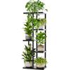 Bamworld Porta Piante da Interno ed Esterno per Balcone - Fioriera Verticale in Metallo e Legno con 5 Ripiani - Disponibile in Nero - Portavasi Decorativo - Scaffale Piante - Arredo Giardino