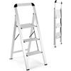 SOARS Scala 3 Gradini in Alluminio, Scaletta Pieghevole con Piedini Antiscivolo, Leggera e Portatile, Portata 150 kg, Attacco & Fibbia di Sicurezza, per Casa, Officina, Garage, 44 X 62 X 109 CM