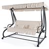 BRICOZONE Dondolo Reclinabile 3 Posti Con Cuscini Imbottiti Parasole Tettuccio Regolabile Diventa Letto Struttura Acciaio Robusto Giardino Esterno Balcone Terrazzo Piscina 200 x 120 x 160 cm Beige