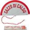 Fisura - Ventaglio originale con scritta "Cazzo di caldo". Accessorio reversibile in legno colorato. Ventilatore portatile rosso bianco elegante. Gancio incluso. 42,5 x 23 cm