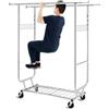 HOKEEPER Appendiabiti da Terra Resistente a Doppia Barra con Ruote, 295kg, con Ripiano Inferiore, Estensibile - Ideale per Camera da Letto, Boutique, Lavanderia, Argento