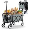 LIFERUN Carrello Pieghevole con Maniglia Telescopica 2 Tasche in Rete, Carrello da Giardino 70 L, Portante 60 kg Ruote Tutti i Terreni Carrello Portaoggetti per Shopping Campeggio Giardino Spiaggia (grigio)