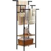 EUGAD Portasciugamani Indipendente a 3 Livelli, Portasciugamani a Scaletta con 2 Ripiani, Portaoggetti con Appendini per Bagno/Camera da Letto/Balcone, Metallo Nero + Legno Massello Effetto Rovere