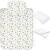 baby idea Babysanity Lenzuola Next To Me Compatibili 4 pezzi: Federa Cuscino, Piumino, Copripiumino, Lenzuolo Angoli per Culla Lettino Neonato - Chicco Kinderkraft Cam Brevi OEKO-TEX (Stars Beige)