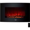 Cecotec Camino Elettrico Decorativo 35" con Telecomando Ready Warm 3510 Curved Flames. Massima Potenza 2000W, 2 Intensità, Pannello Curvo Cristallo Temperato, Fiamma Regolabile, Timer