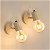 Comely 2 Pezzi Lampada da parete in legno naturale, Vintage Lampada da Parete, E27 Lampada a Muro Illuminazione Interni per Camera da Letto, Soggiorno, Corridoio, 10x10x13cm (Lampadina non Inclusa)